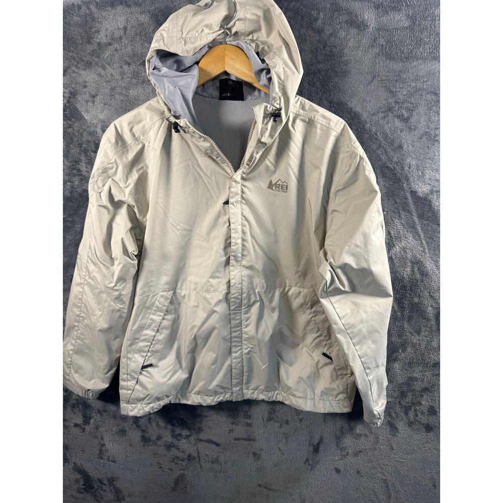 REI Co-op Trailmade Rain Full Zip Jacket in a light grey Unisex Medium
